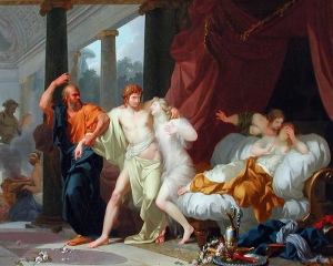 Αλκιβιάδης Ζαν-Μπατίστ Ρενιώ: "Ο Σωκράτης αποσπά τον Αλκιβιάδη απο την αγκαλιά της αισθησιακής απόλαυσης" (1791, Μουσείο του Λούβρου, Παρίσι).