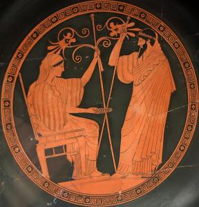 Ο μύθος του Πρωταγόρα Προμηθέας και Ήρα, κύλικας, 490–480 π.Χ., Vulci, Etruria.
