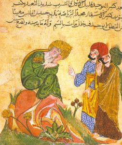 Μεταφράσεις του πλατωνικού έργου στα αραβικά από τον 9ο αιώνα  Ο Σωκράτης και οι μαθητές του, αραβικό χειρόγραφο