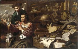 Σωκρατικές σχολές (Ευκλείδης από τα Μέγαρα) Ο Ευκλείδης ντυμένος γυναίκα ακούει τον Σωκράτη από τον  Domenico Marolì, c. 1650
